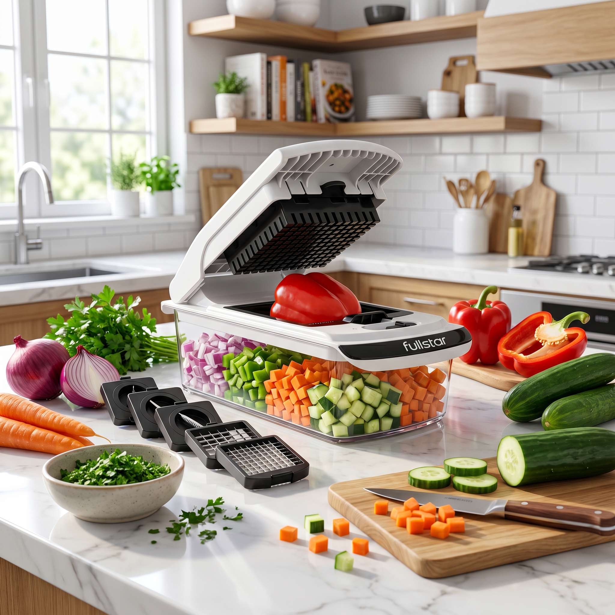 Food chopper with diced vegetables