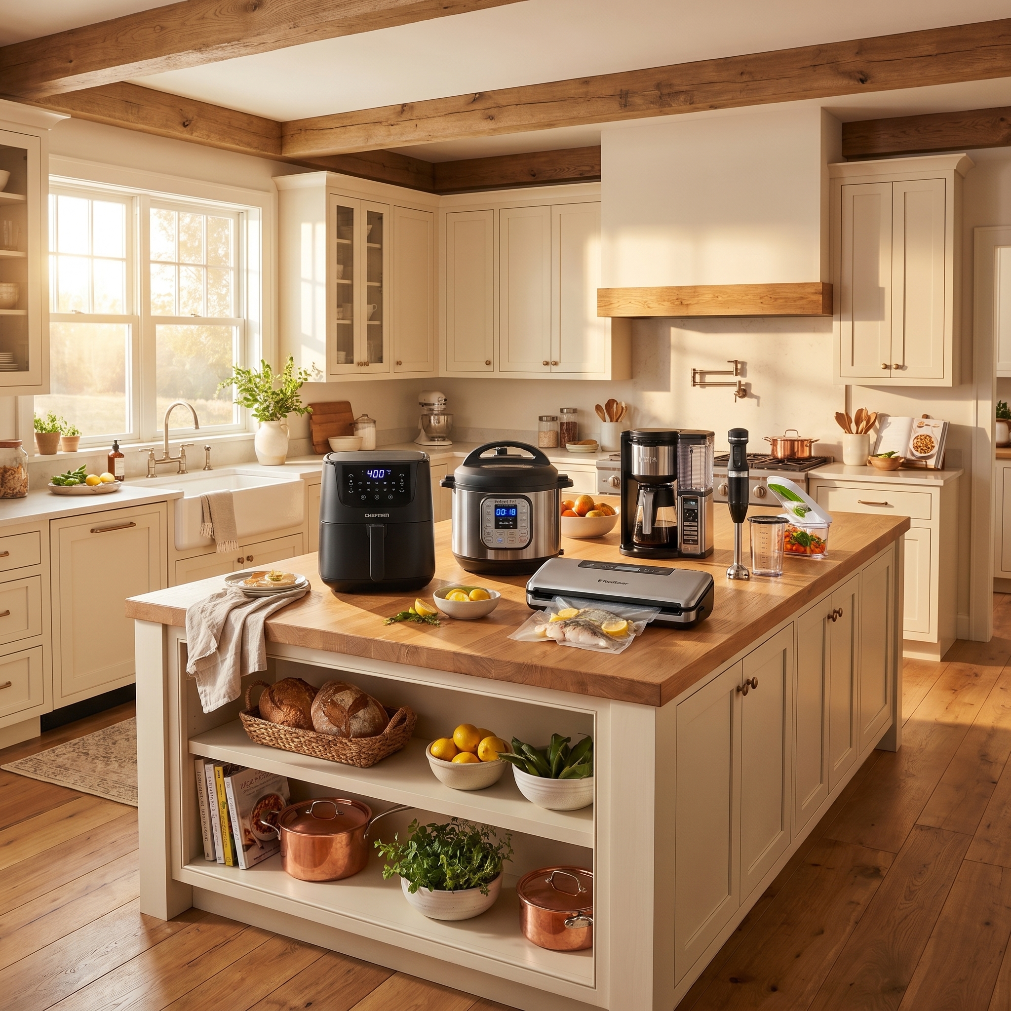 Organized kitchen counter with modern appliances